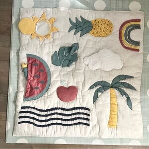 Crate & Barrel Kids Activity Play Mat Colorful Quilt Fruit Nature Summer Motifs
